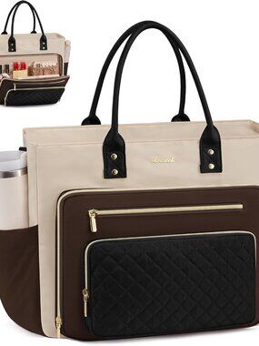 Laptop Tote Bag for Women With Large Cup Holder, Work Bags Teacher Nurse Bag, 15